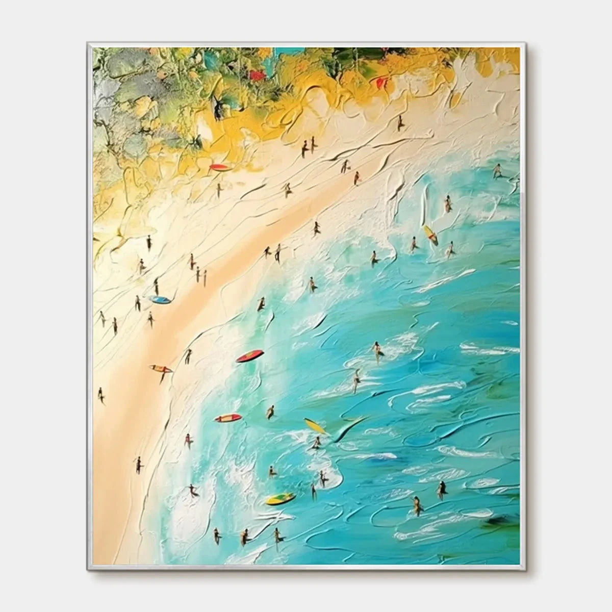 SEASIDE REVERIE: Impasto Beach Scene Oil Painting with Figures | hanging in living room, Abstract wall art
