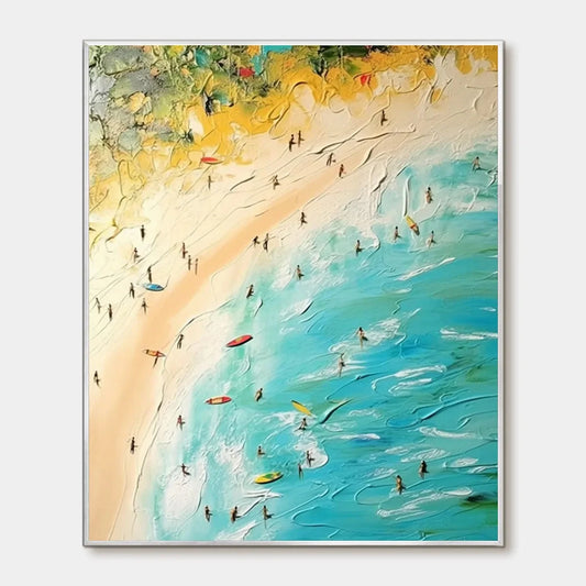 SEASIDE REVERIE: Impasto Beach Scene Oil Painting with Figures | hanging in living room, Abstract wall art