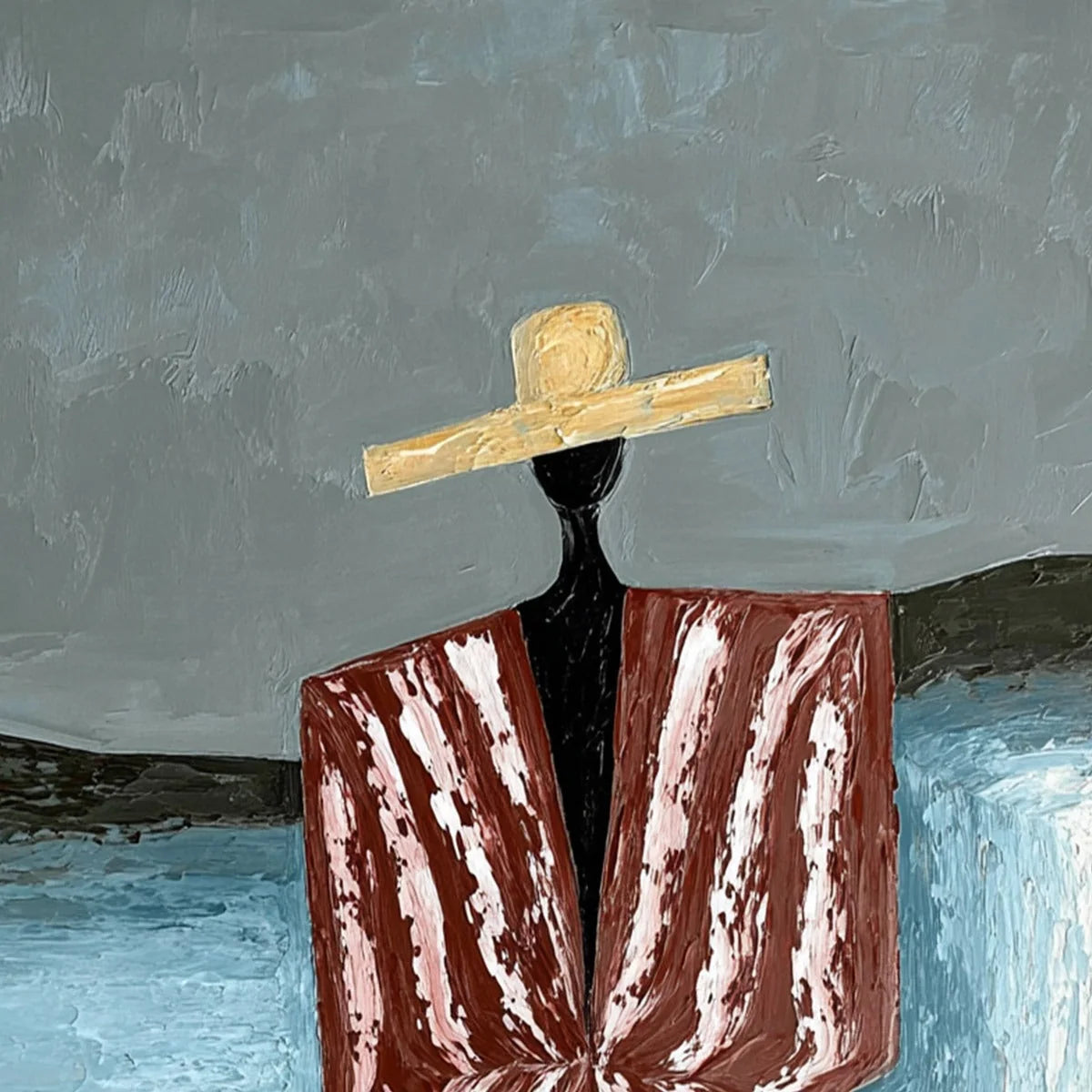 SEASIDE REVERIE: Textured Abstract Figurative Painting by the Sea | rectangular format, hand-painted canvas edge