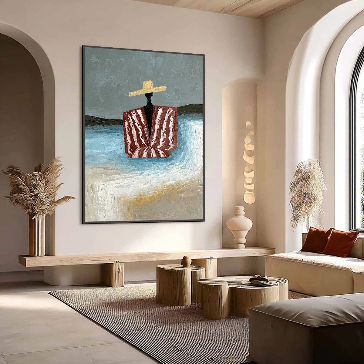 SEASIDE REVERIE: Textured Abstract Figurative Painting by the Sea | Figurative mood, soft natural light studio shot