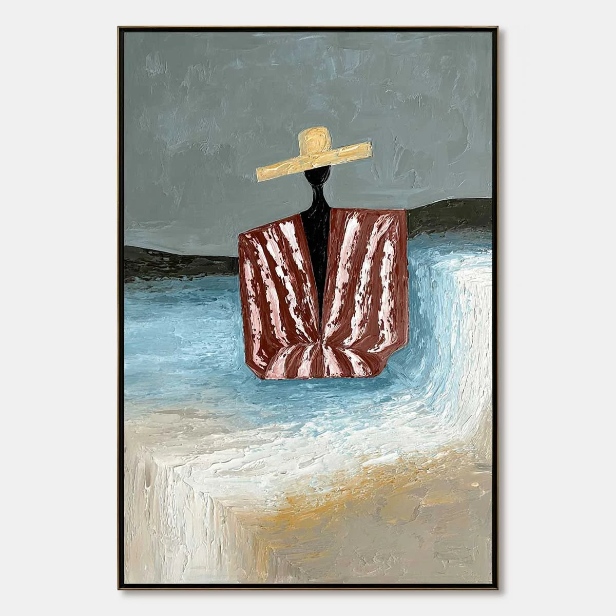 SEASIDE REVERIE: Textured Abstract Figurative Painting by the Sea | hanging in living room, Figurative wall art