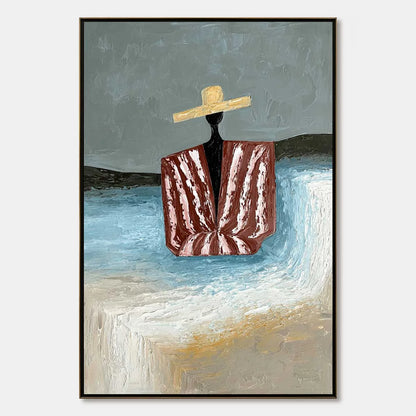 SEASIDE REVERIE: Textured Abstract Figurative Painting by the Sea | hanging in living room, Figurative wall art