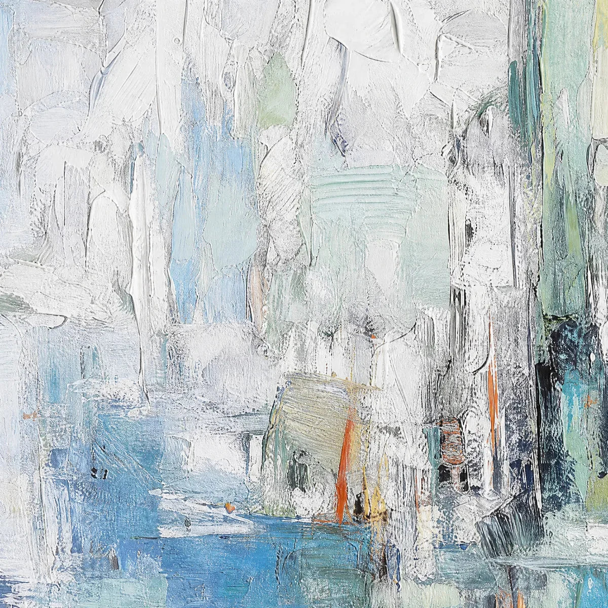 SEASIDE REVERIE: Textured Abstract Painting of a Coastal City | rectangular format, hand-painted canvas edge
