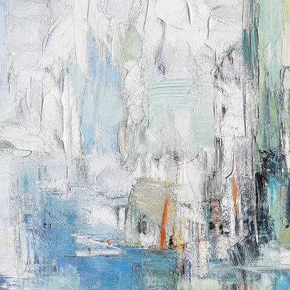 SEASIDE REVERIE: Textured Abstract Painting of a Coastal City | rectangular format, hand-painted canvas edge