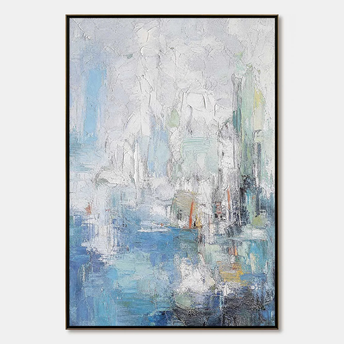 SEASIDE REVERIE: Textured Abstract Painting of a Coastal City | hanging in living room, Abstract wall art