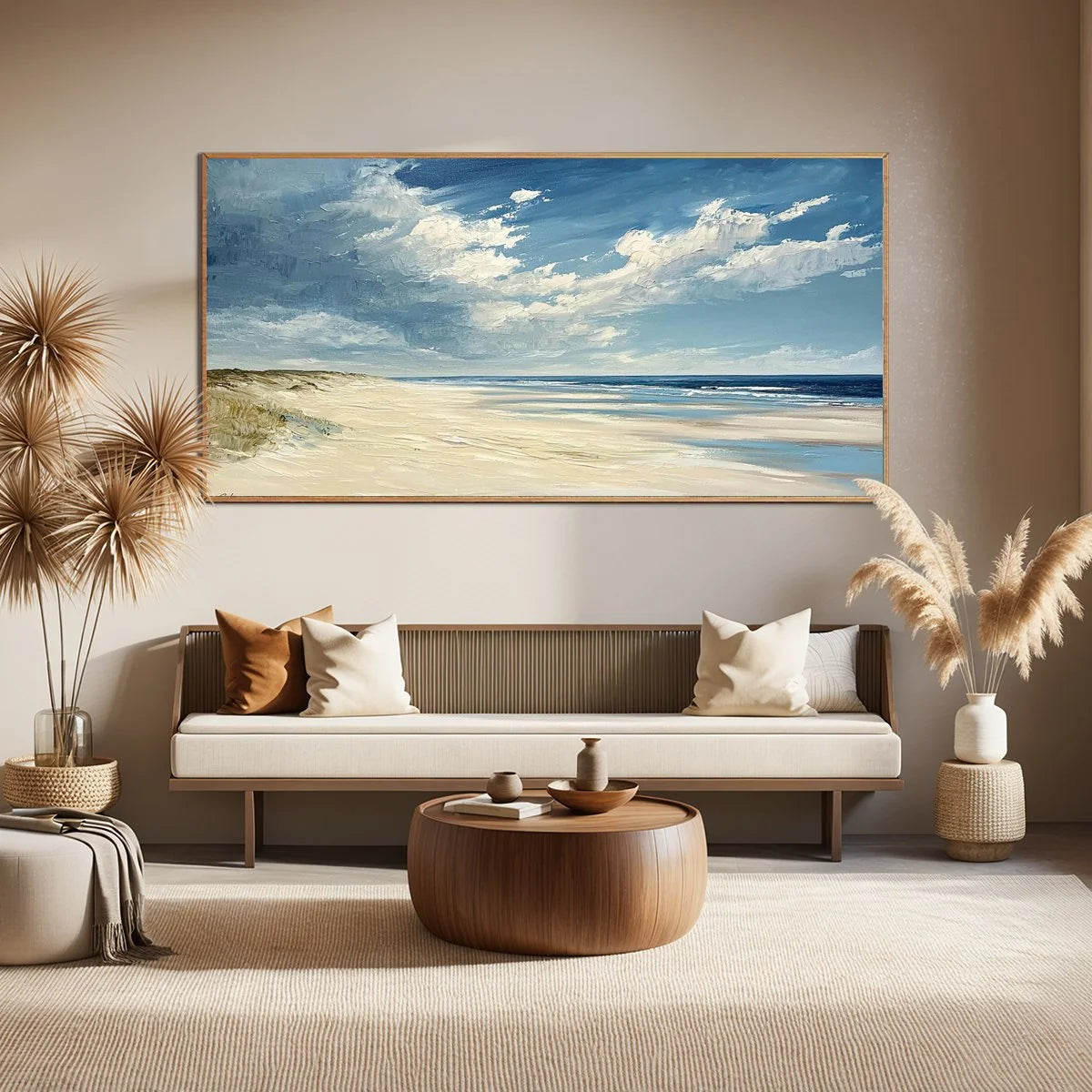 SEASIDE SERENITY: Textured Coastal Beach Oil Painting | Abstract closeup, raised brushwork detail