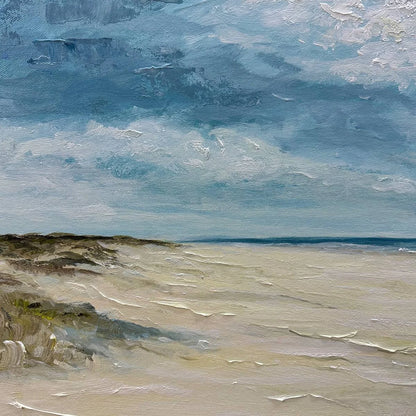 SEASIDE SERENITY: Textured Coastal Beach Oil Painting | rectangular format, hand-painted canvas edge
