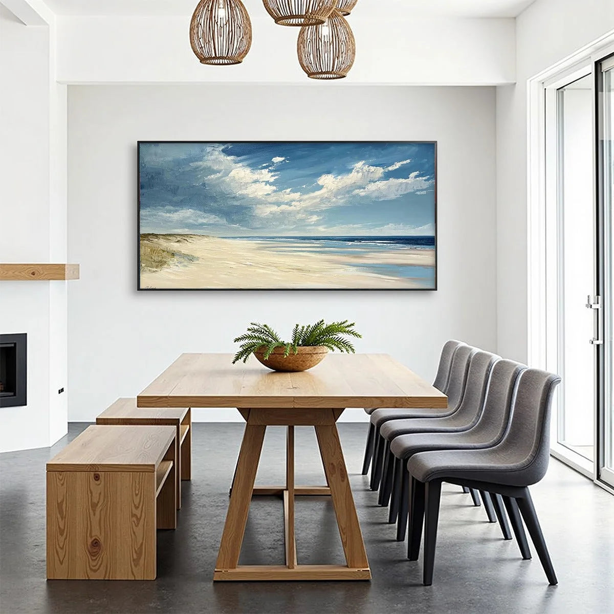 SEASIDE SERENITY: Textured Coastal Beach Oil Painting | Abstract mood, soft natural light studio shot