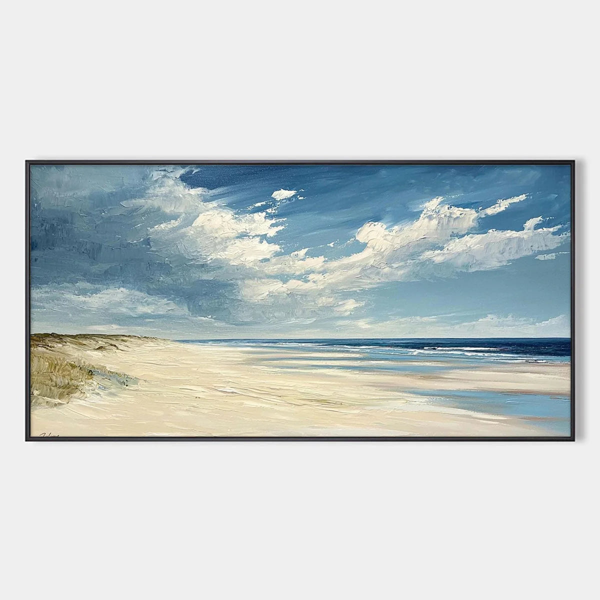 SEASIDE SERENITY: Textured Coastal Beach Oil Painting | hanging in living room, Abstract wall art