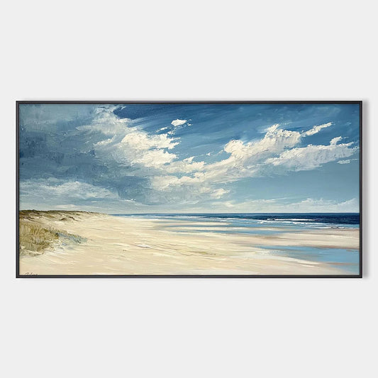 SEASIDE SERENITY: Textured Coastal Beach Oil Painting | hanging in living room, Abstract wall art
