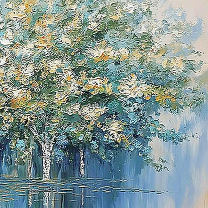 SEASONAL EMBRACE: Textured Palette Knife Forest Reflection Painting | rolled canvas, ready for custom framing