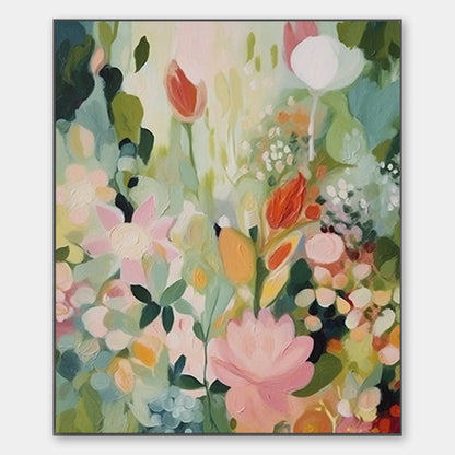 SECRET GARDEN: Dreamy Floral Oil Painting | hanging in living room, Abstract wall art