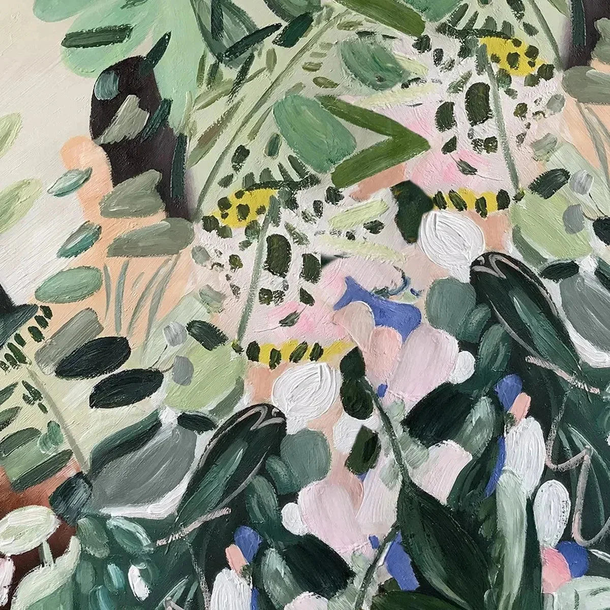 SECRET GARDEN: Panoramic Green Botanical Landscape Painting | rectangular format, hand-painted canvas edge