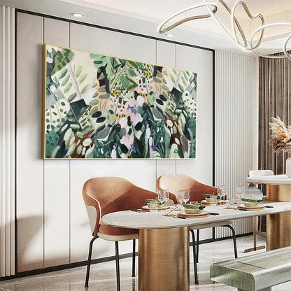 SECRET GARDEN: Panoramic Green Botanical Landscape Painting | Landscape mood, soft natural light studio shot