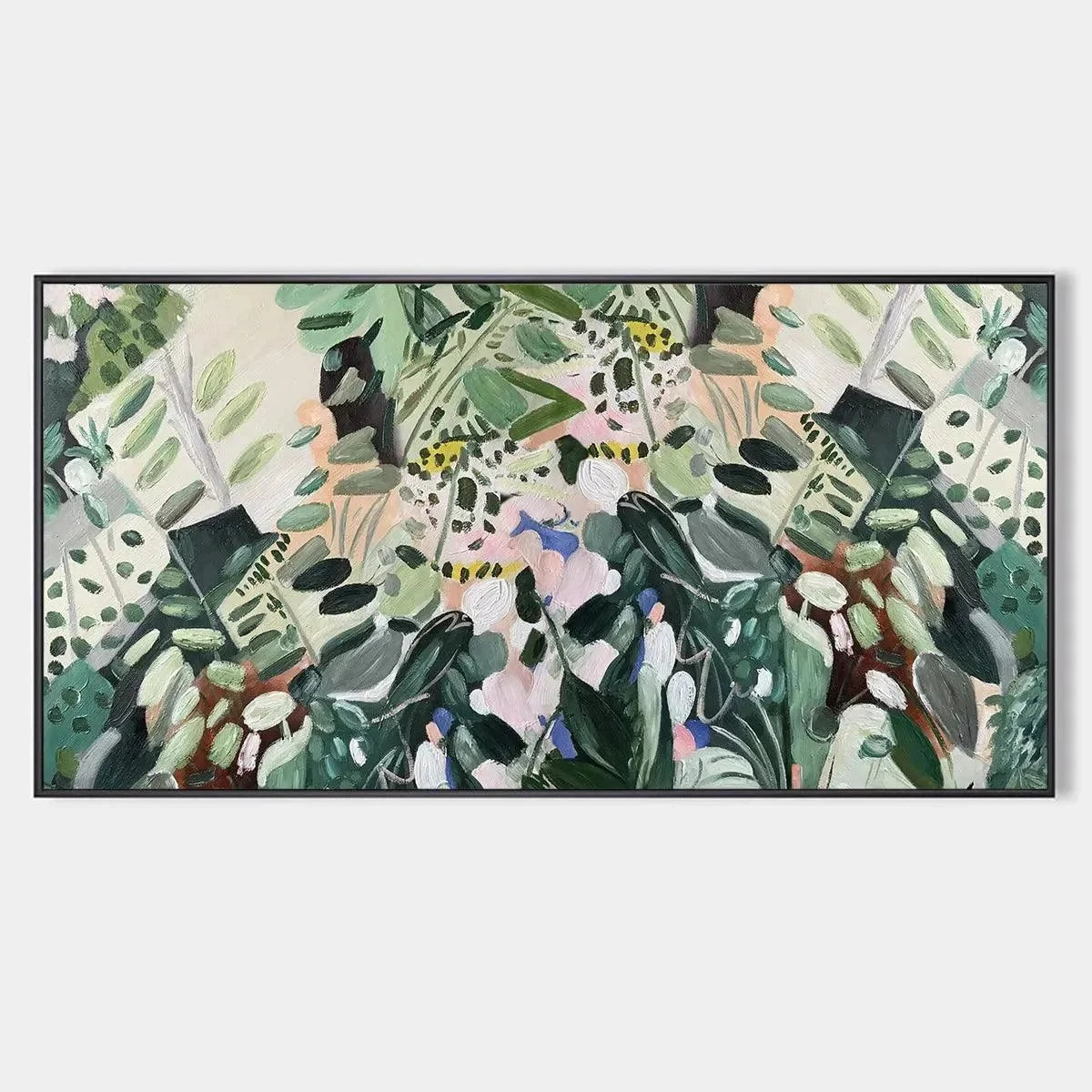 SECRET GARDEN: Panoramic Green Botanical Landscape Painting | hanging in living room, Landscape wall art