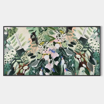 SECRET GARDEN: Panoramic Green Botanical Landscape Painting | hanging in living room, Landscape wall art