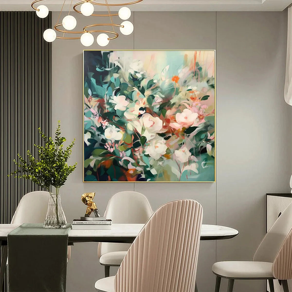SECRET GARDEN: Square Impressionistic Floral Oil Painting in Soft Hues | Impressionist closeup, raised brushwork detail
