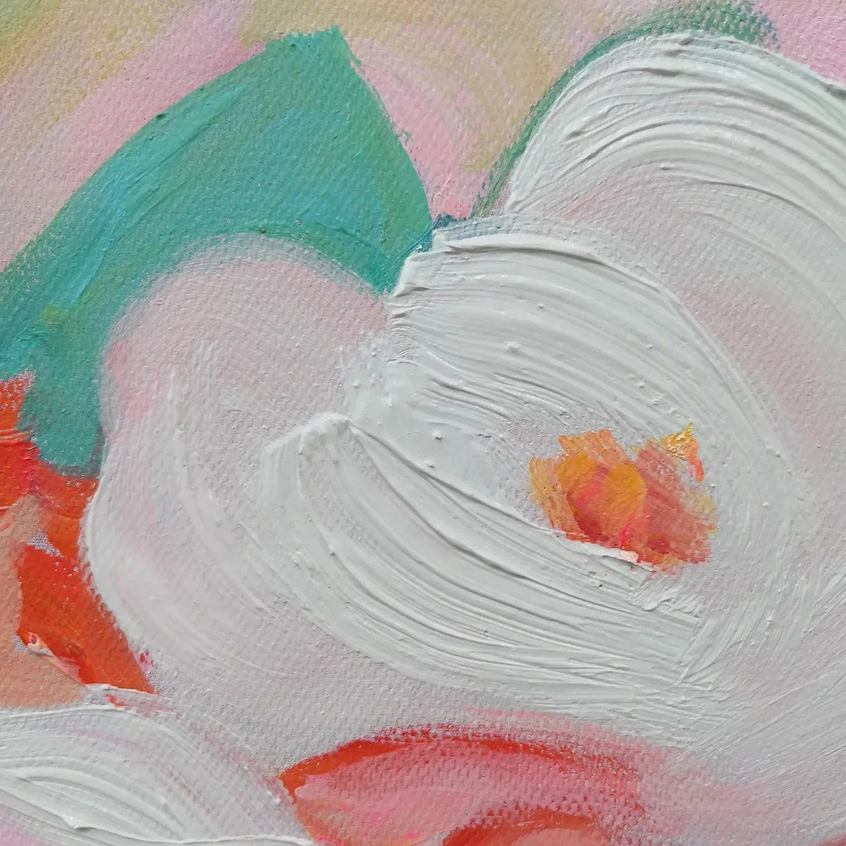 SECRET GARDEN: Square Impressionistic Floral Oil Painting in Soft Hues | rectangular format, hand-painted canvas edge