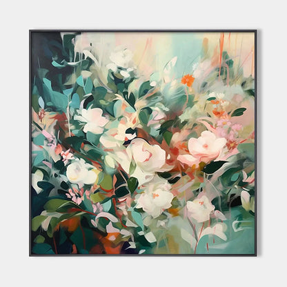 SECRET GARDEN: Square Impressionistic Floral Oil Painting in Soft Hues | hanging in living room, Impressionist wall art