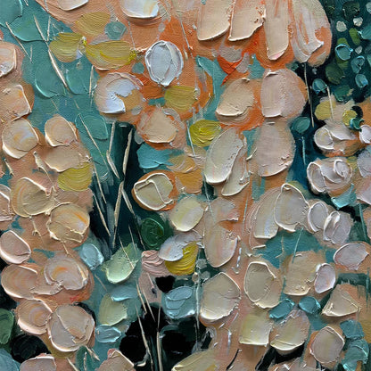 SECRET GARDEN: Vertical Abstract Floral Painting, Textured Green and Pink Garden, Living Room, Bedroom, Dining Room | rolled canvas, ready for custom framing