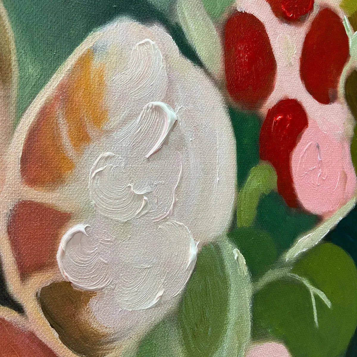 SECRET GARDEN: Vertical Floral Painting in Vibrant Colors | rolled canvas, ready for custom framing