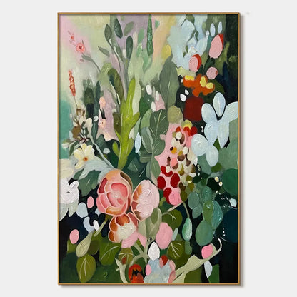 SECRET GARDEN: Vertical Floral Painting in Vibrant Colors | hanging in living room, Abstract wall art