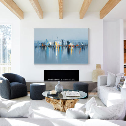 Seoul Cityscape Art, Extra Large Horizontal Abstract Painting, Modern Oversized  #2