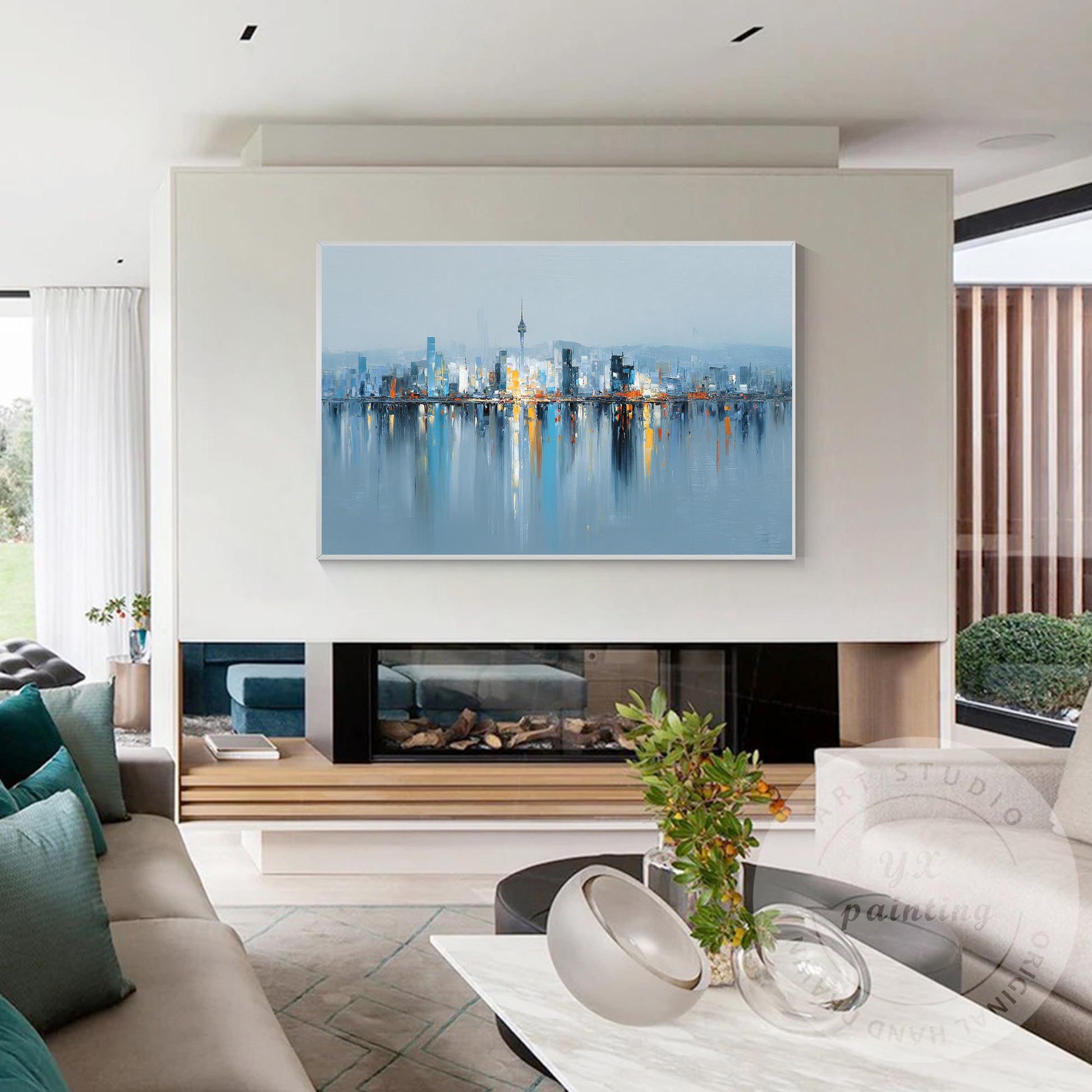 Seoul Cityscape Art, Extra Large Horizontal Abstract Painting, Modern Oversized  #4