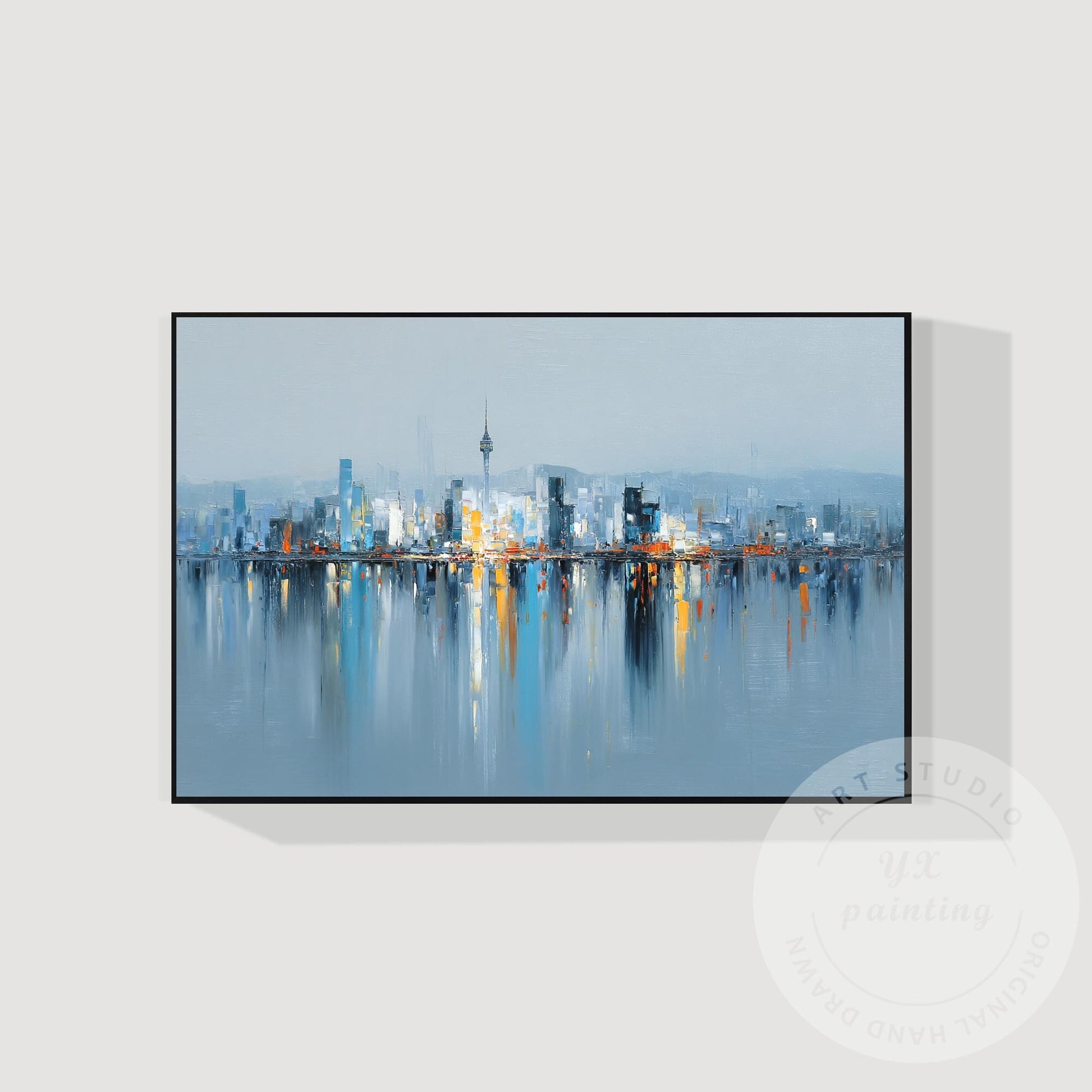Seoul Cityscape Art, Extra Large Horizontal Abstract Painting, Modern Oversized  #7