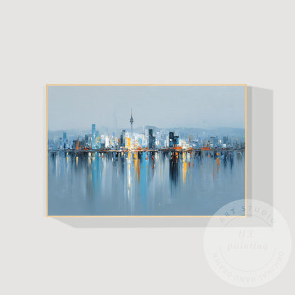 Seoul Cityscape Art, Extra Large Horizontal Abstract Painting, Modern Oversized  #8