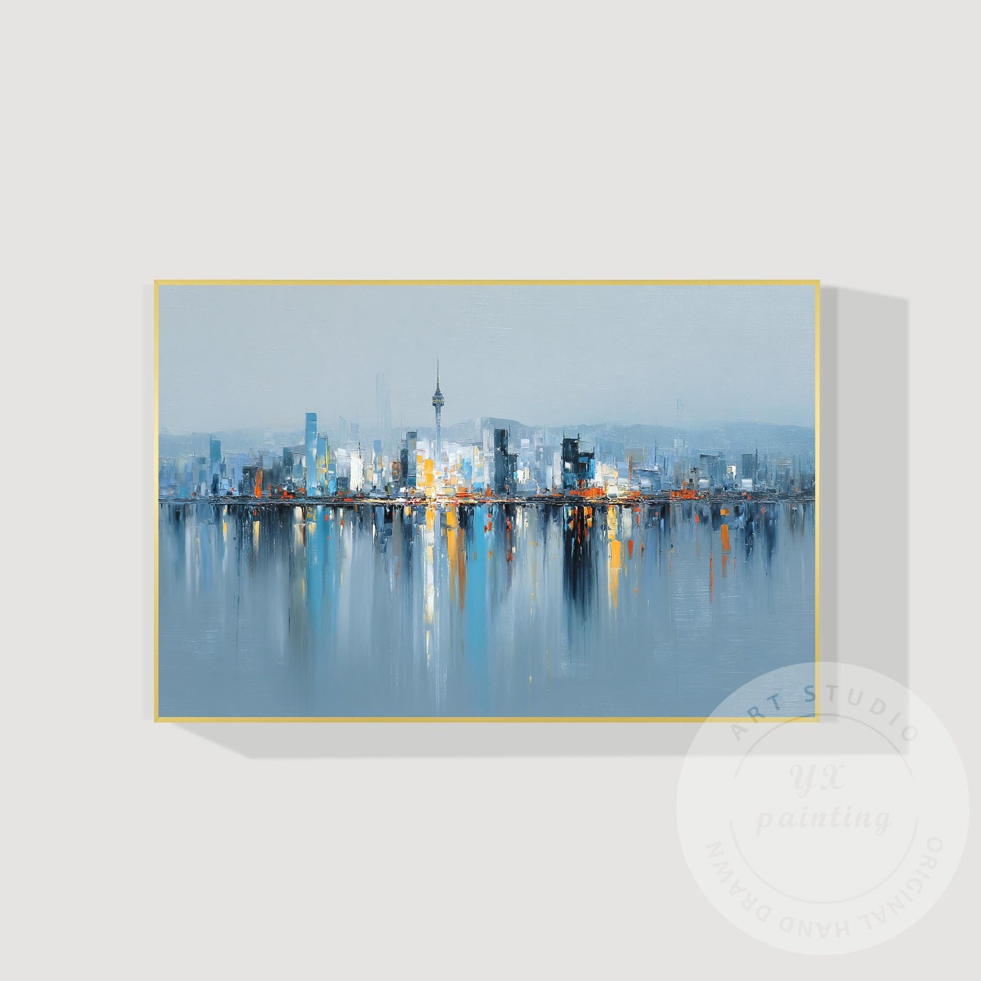 Seoul Cityscape Art, Extra Large Horizontal Abstract Painting, Modern Oversized  #9