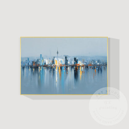 Seoul Cityscape Art, Extra Large Horizontal Abstract Painting, Modern Oversized  #9