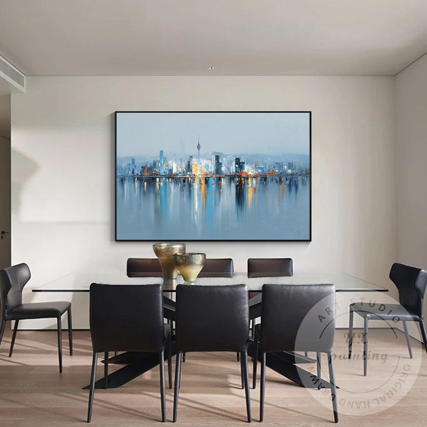 Seoul Cityscape Art, Extra Large Horizontal Abstract Painting, Modern Oversized  #1