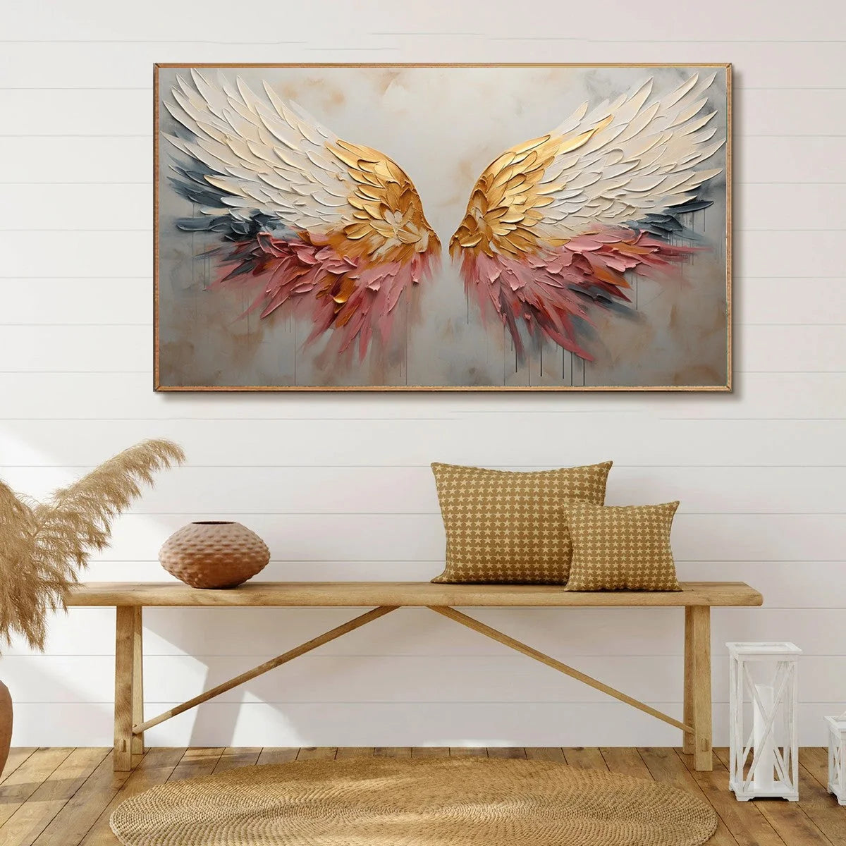 SERAPH'S GRACE: Angelic Wings Impasto Oil Painting | Figurative closeup, raised brushwork detail