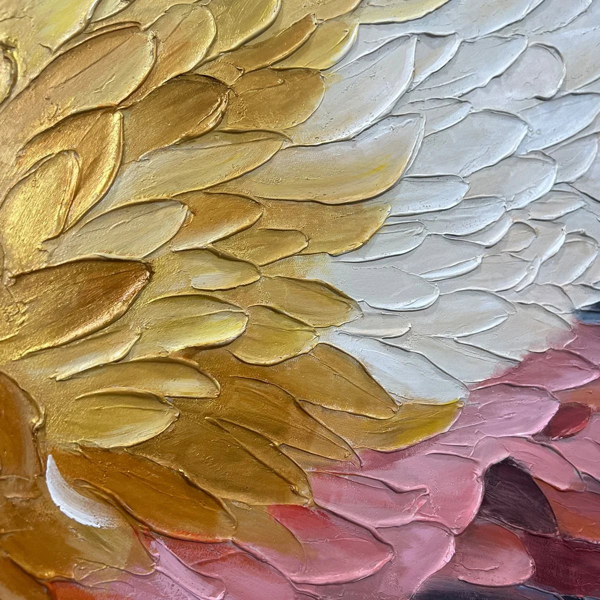 SERAPH'S GRACE: Angelic Wings Impasto Oil Painting | rectangular format, hand-painted canvas edge