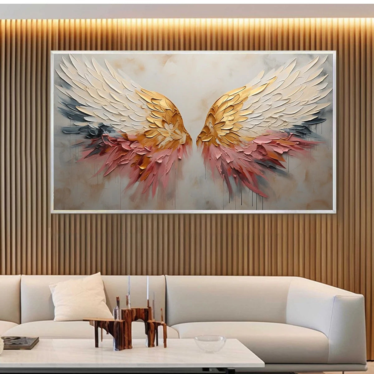 SERAPH'S GRACE: Angelic Wings Impasto Oil Painting | Figurative mood, soft natural light studio shot
