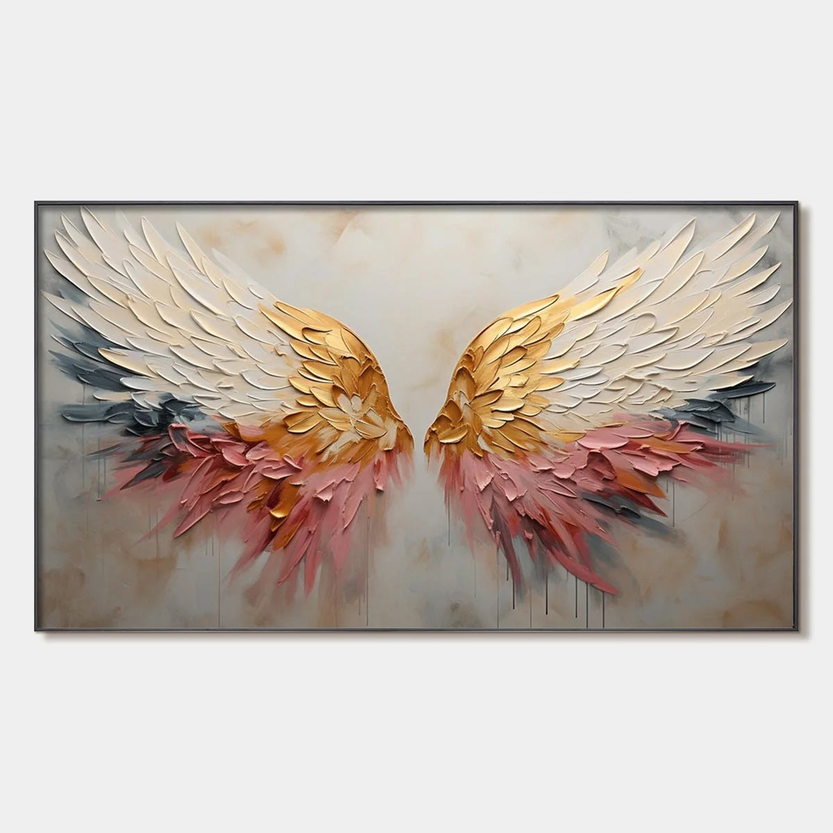SERAPH'S GRACE: Angelic Wings Impasto Oil Painting | hanging in living room, Figurative wall art