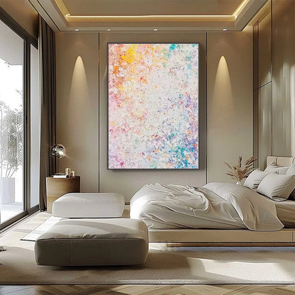 SERENDIPITY: Colorful Textured Abstract Vertical Oil Painting | black frame version on white wall