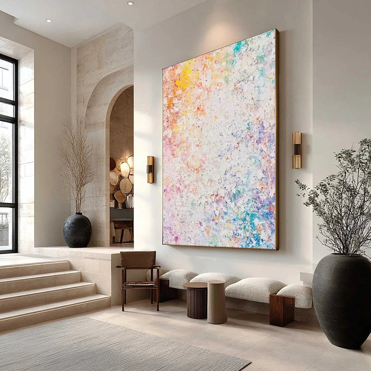 SERENDIPITY: Colorful Textured Abstract Vertical Oil Painting | Abstract mood, soft natural light studio shot