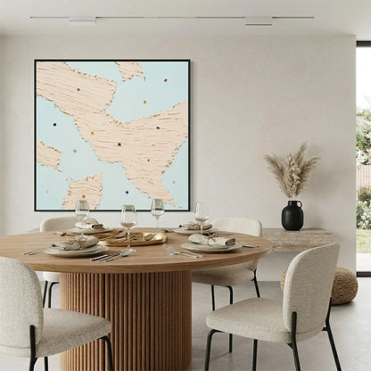 SERENDIPITY: Textured Minimalist Painting with Playful Impasto Details | gold frame stretched on neutral wall