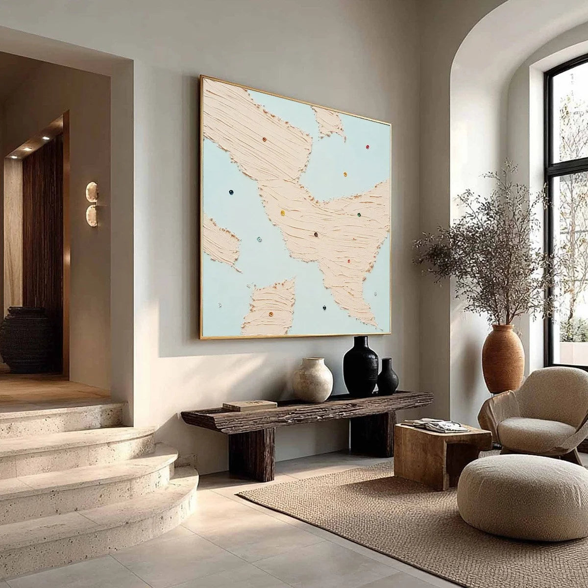SERENDIPITY: Textured Minimalist Painting with Playful Impasto Details | multi-color palette, original oil on stretched canvas art