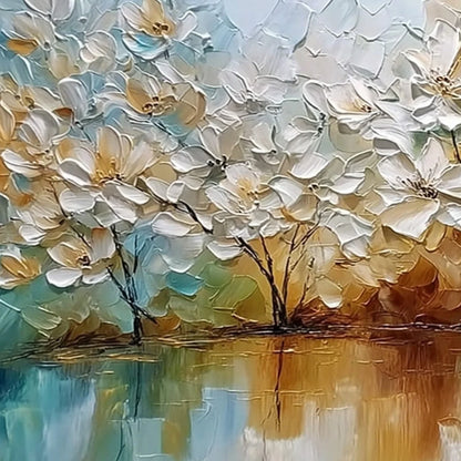 SERENE BLOOMS: Textured Floral Landscape Impasto Oil Painting | rolled canvas, ready for custom framing