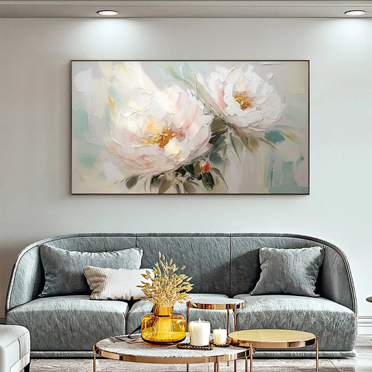 SERENE BLOSSOMS: Textured Floral Oil Painting in Soft White and Blush
