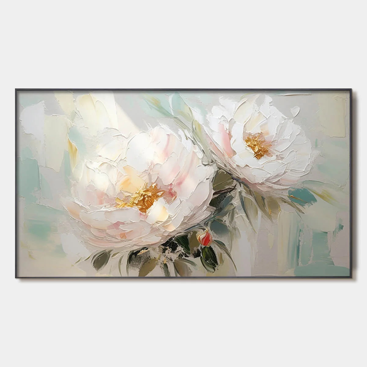 SERENE BLOSSOMS: Textured Floral Oil Painting in Soft White and Blush | hanging in living room, Abstract wall art