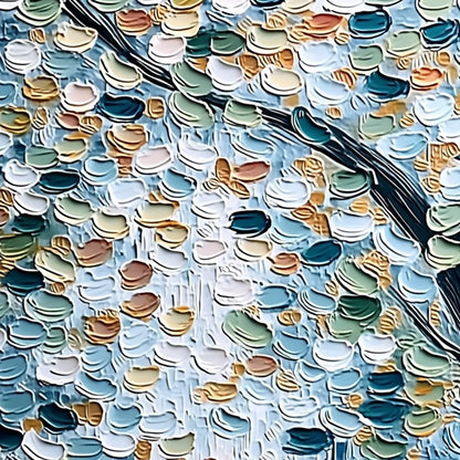 SERENE CASCADE: Textured Abstract Impasto Painting of Falling Leaves | rectangular format, hand-painted canvas edge