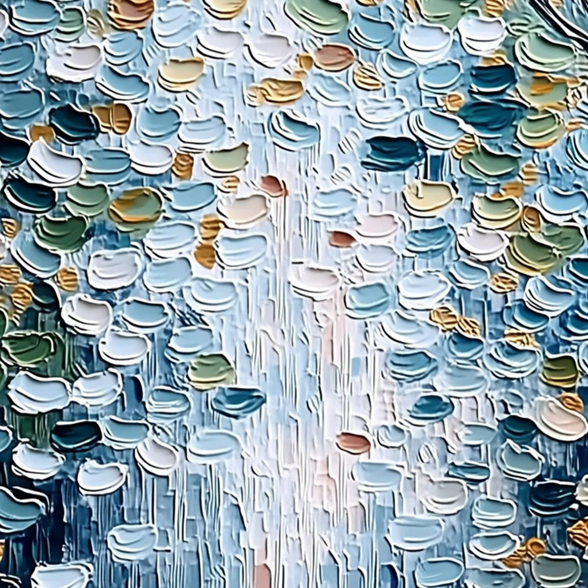 SERENE CASCADE: Textured Abstract Impasto Painting of Falling Leaves | rolled canvas, ready for custom framing