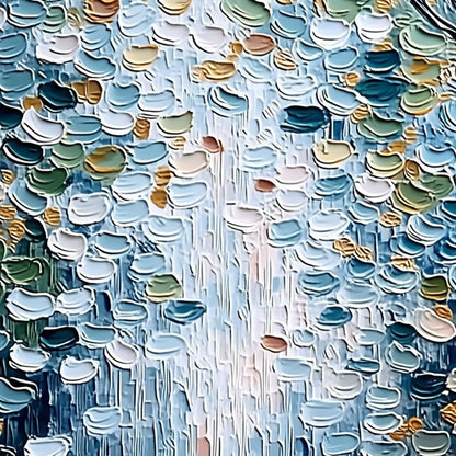 SERENE CASCADE: Textured Abstract Impasto Painting of Falling Leaves | rolled canvas, ready for custom framing