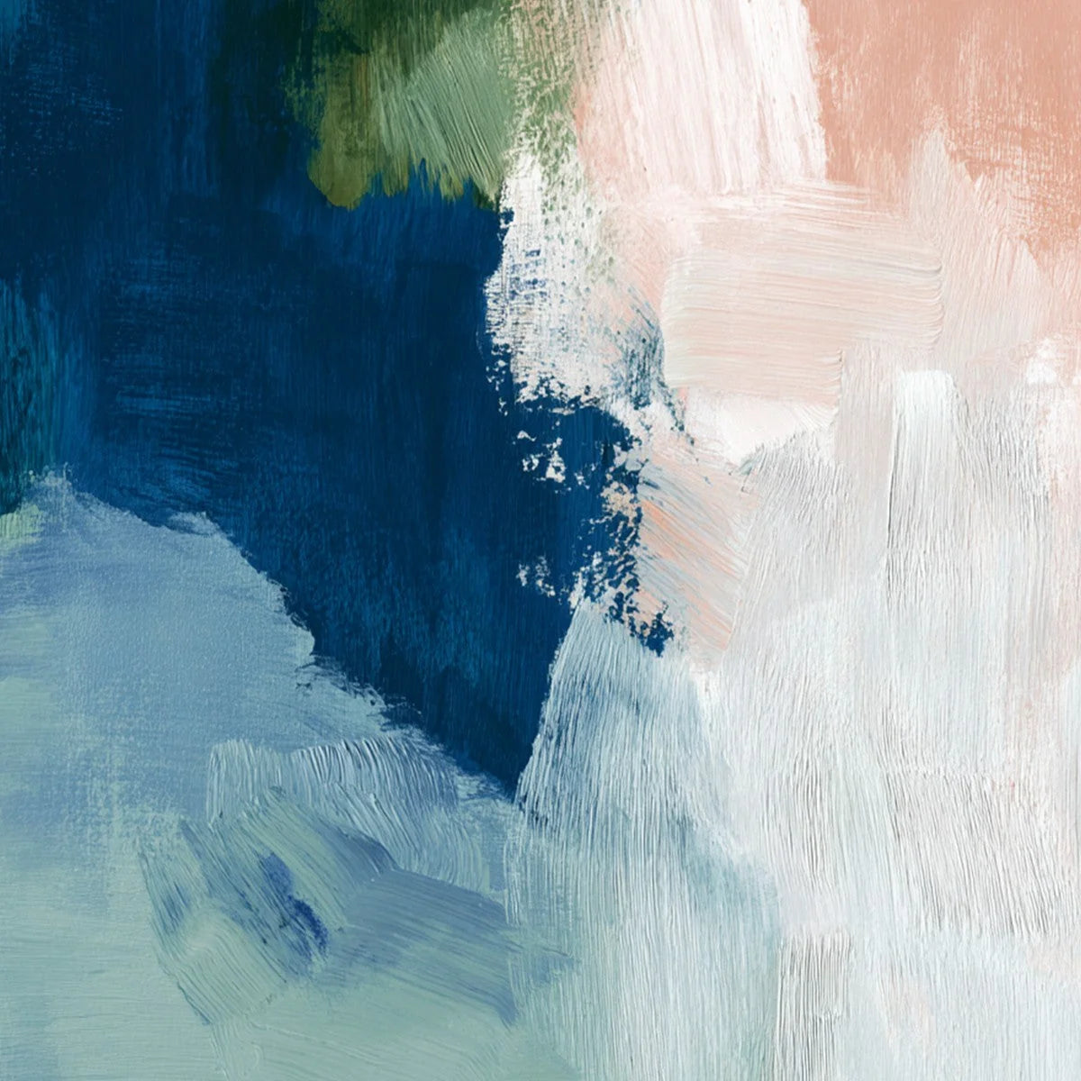 SERENE COLLISION: Modern Abstract Brushstroke Painting | rectangular format, hand-painted canvas edge