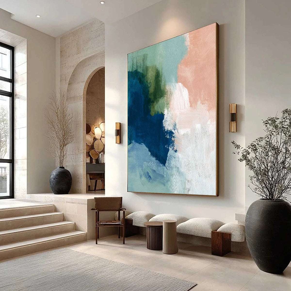 SERENE COLLISION: Modern Abstract Brushstroke Painting | Abstract mood, soft natural light studio shot