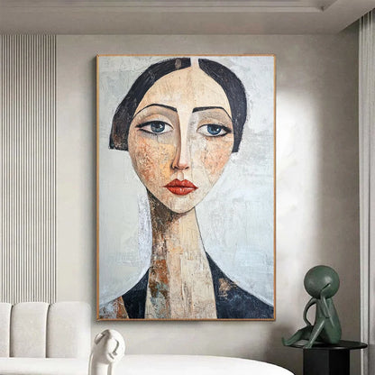 SERENE GAZE: Textured Figurative Portrait Oil Painting | Figurative closeup, raised brushwork detail